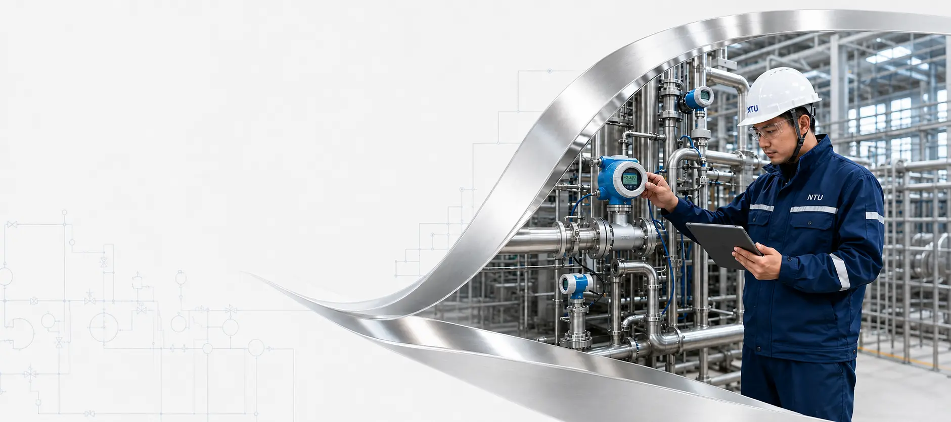 NTU field engineer inspecting process instrumentation in a modern industrial plant